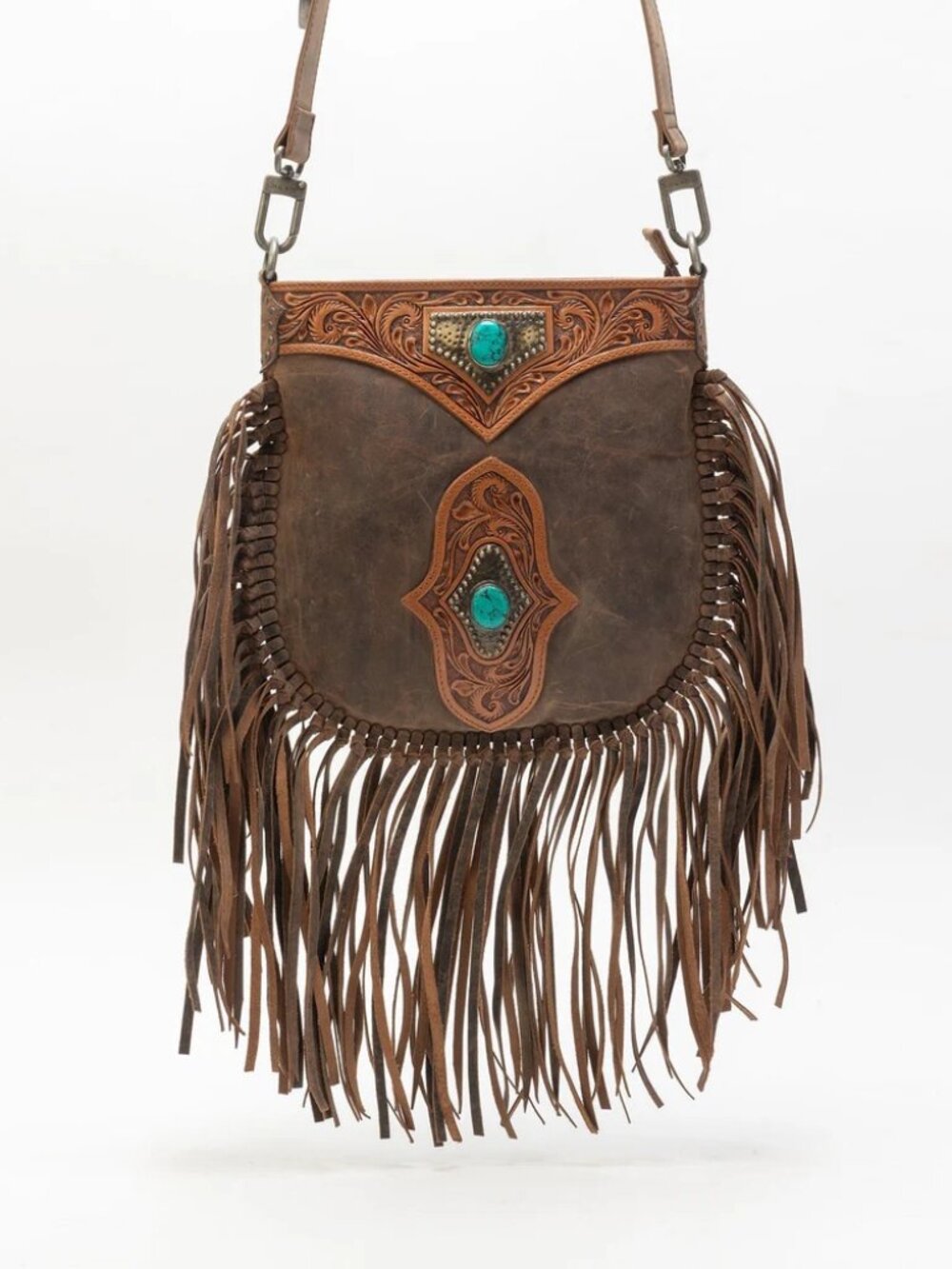 Loyal West Mojave Tassel Fringe Western Hand Tooled Leather Crossbody Bag